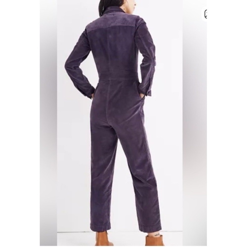 Madewell Purple Eggplant Stretchy Velvet Velveteen Slim Coverall Jumpsuit Sz 00 - Picture 4 of 13